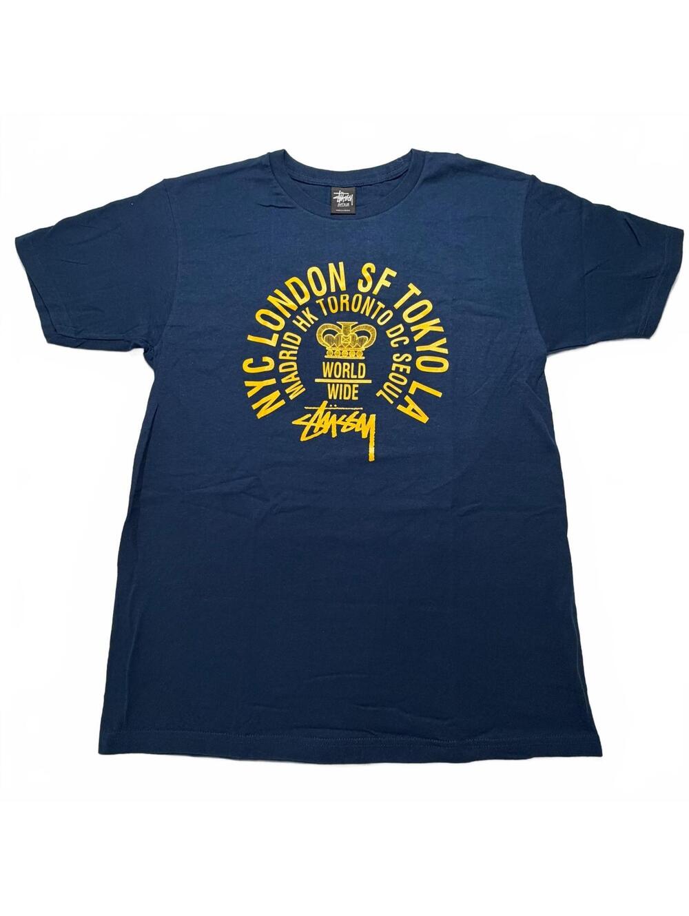 Stussy Crown Worldwide Tee Indigo Yellow Size M New
